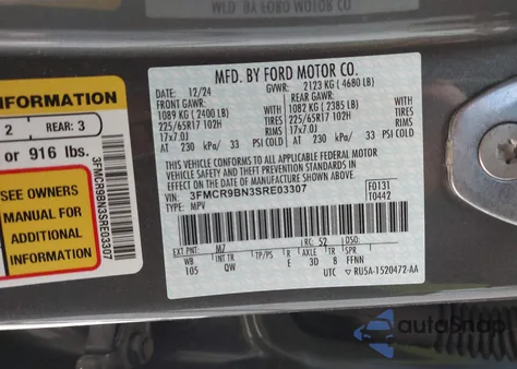 2025 Ford Bronco Sport Big Bend from USA, damaged, VIN 3FMCR9BN3SRE03307